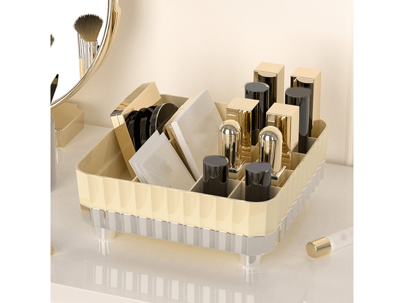  Organisateur de maquillage en plastique, boîte de rangement de cosmétiques à compartiments multiples pour comptoir de salle de bain, coiffeuse  - Conforama C