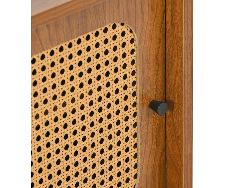  Ensemble buffet et meuble à chaussures en rotin, finition noyer, commode 3 portes et rangement à 2 portes coulissantes pour salon  - Conforama W