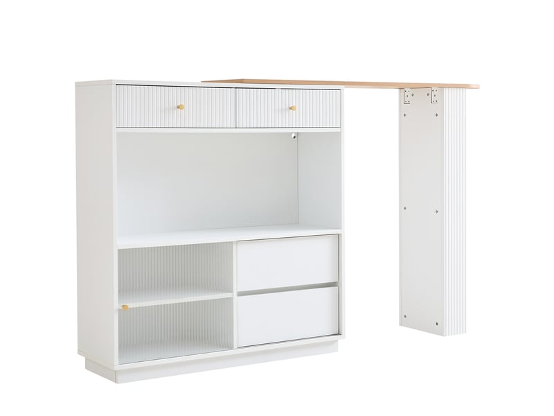 Table de bar extensible blanche, pivotante à 360°, rangement et led multicolore  - Conforama D