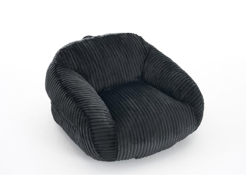  Pouf lounge adulte 110x116x61 cm dossier intégré, assise moelleuse, rembourrage en mousse, revêtement en velours côtelé gris foncé, sans montage  - Conforama A