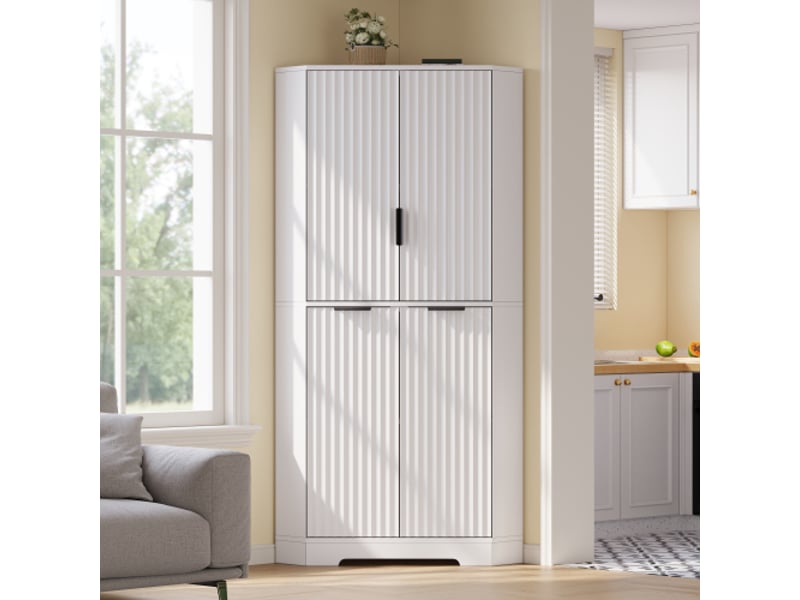 Buffet de cuisine 4 portes 60x60x172 cm - meuble d'angle avec étagères réglables et anti-basculement - blanc - Conforama A