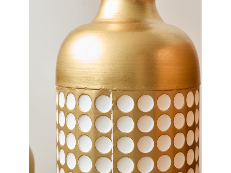 Lot de 3 vases de sol en métal à pois blancs, bronze antique et blanc - Conforama E