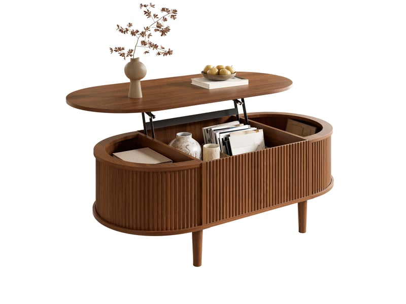  Table basse ovale relevable 100x48x54,5 cm coloris noyer avec rangement  - Conforama A