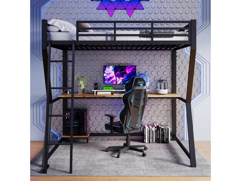  Lit mezzanine 140x200cm coloris noir led métal lit enfant noir - Conforama B