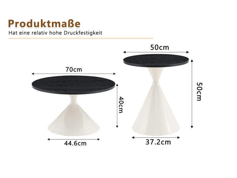  Tables basses gigognes avec plateaux ronds empilables, finition bois noir et piètement métal pour salon et chambre  - Conforama D