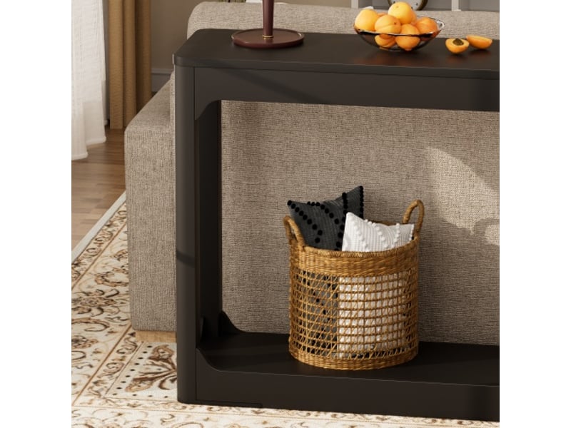 Schwartz table d'appoint courbée 140 cm, rangement double niveau, idéale derrière le canapé, entrée et couloir - Conforama D