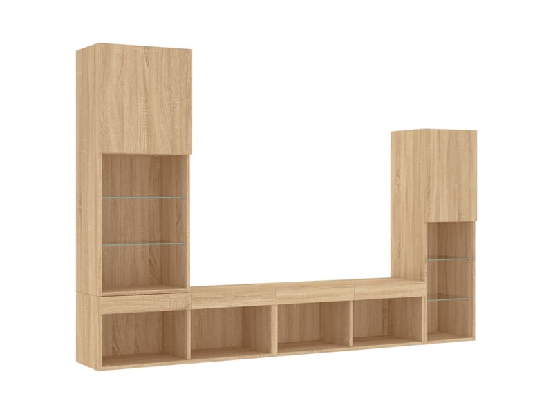  Meuble tv - unités murales tv avec led 4 pcs chêne sonoma bois d'ingénierie  - Conforama C