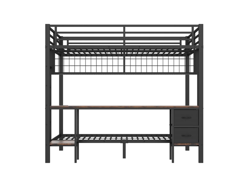 Lit mezzanine noir 90140x200 cm avec bureau, tiroirs, led 7 couleurs et usb - Conforama A