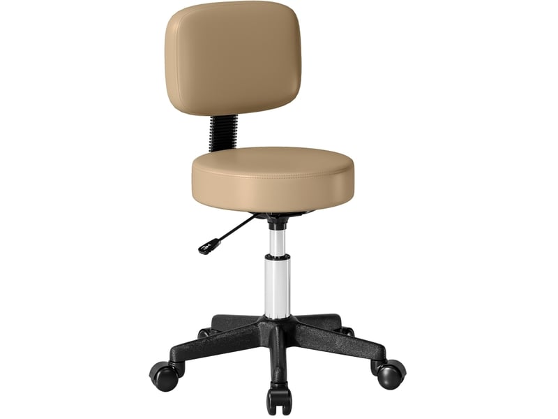  Tabouret de bureau à roulettes réglable en hauteur avec dossier, marron clair  - Conforama A