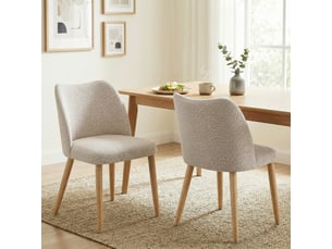 Set de 2 chaises de salle à manger en tissu effet lin et bois de caoutchouc assise rembourrée dossier courbé couleur crème