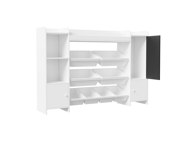  Bibliothèque enfant - 137 x 30 x 94,5 cm - blanc - meuble de rangement multifonction avec bacs plastiques et tableau noir  - Conforama D
