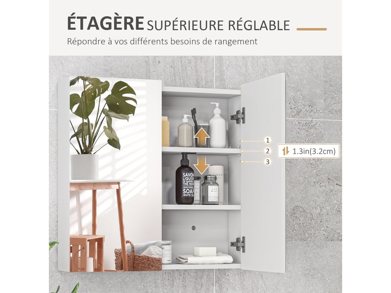  Armoire de toilette murale 2 portes miroir blanc 60 x 15 x 60 cm  - Conforama E