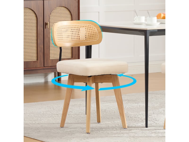 Chaise pivotante 360° lot de 2, chaises de cuisine style mid-century moderne, dossier tressé et assise rembourrée beige chenille - Conforama D