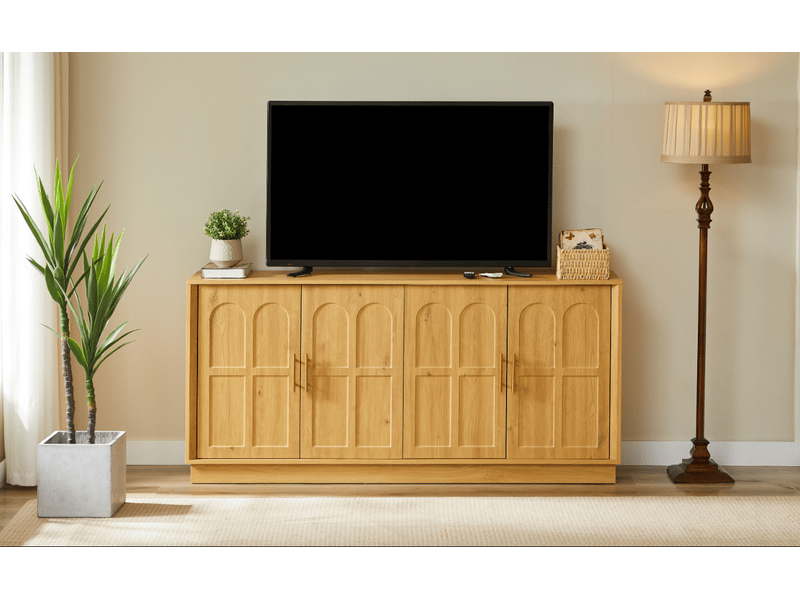  Grand meuble couleur naturelle 169 cm à façade cintrée - rangement spacieux - 169x40x80 cm  - Conforama C