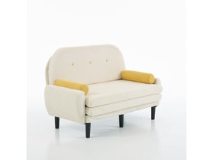 Canapé convertible modulable avec dossier réglable et 2 coussins, fonction lit, velours côtelé ivoire, 133,5×77×85 cm