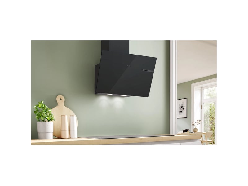  Bosch - bosch. Hotte décorative. 60 cm. Ser4. Noir. 3 niveaux. Evacuationrecyclage. Evac. Air mode normal max mode intensif : 560 m3h. 63 db. Touch select. Led 2x2.5w. Classe énergie b  dwk65df61 - DWK65DF61 - Conforama C