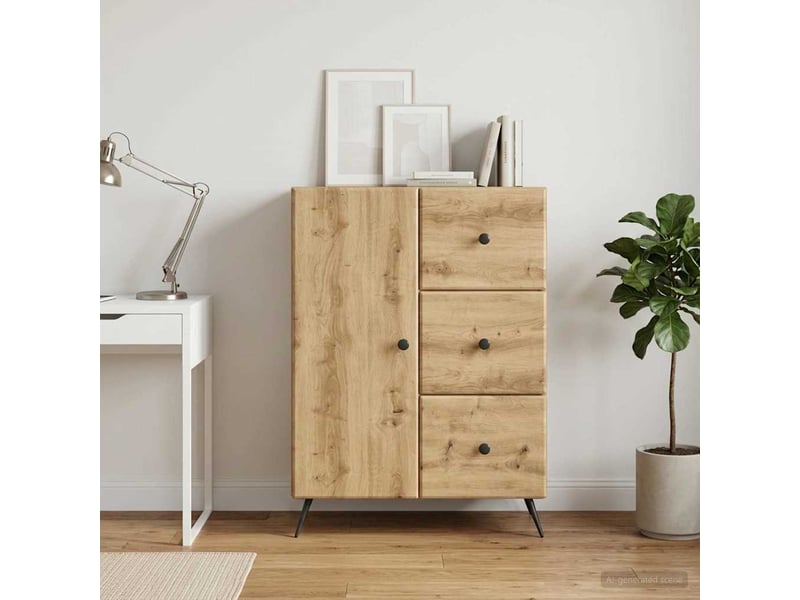  Buffet - bahut - meuble de rangement chêne artisanal 66 x 34,5 x 90 cm bois d'ingénierie  - Conforama D