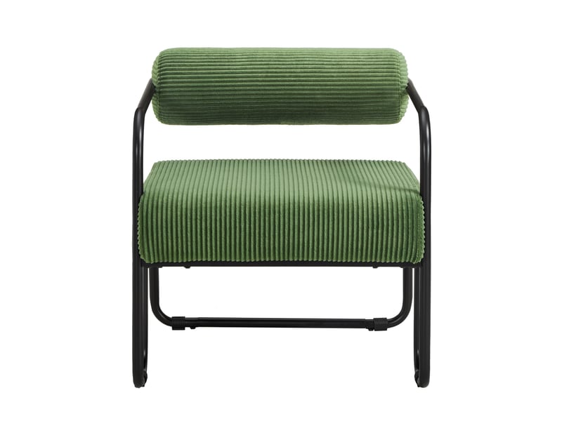  Fauteuil lounge en velours côtelé vert avec structure en métal noir  - Conforama A