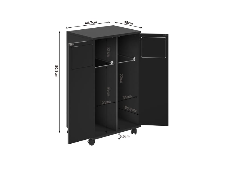 Meuble de tri des déchets modenvie 2 compartiments à roulettes 46,7 x 35 x 80 cm mdf noir brillant - Conforama C