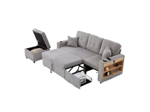 Canapé 3 places 196x82–144x85 cm lumières led prise usb‑c intégrée coussins moelleux velours côtelé gris clair