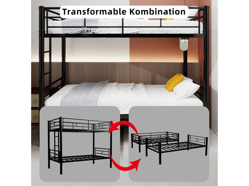  Lit superposé métal noir 90x190 - transformable en 2 lits - garde-corps 31.5cm - rangement sous le lit - échelle large antidérapante  - Conforama B