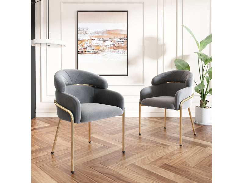  Chaise de salle à manger 4 pièces en velours avec accoudoirs et structure en métal, gris  - Conforama C