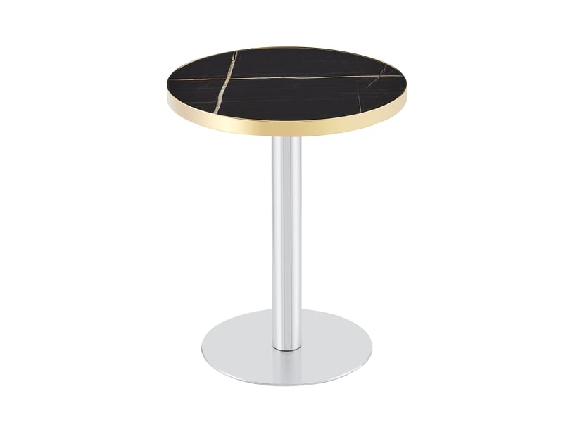  Table basse ronde, avec base stable et plateau effet marbre, salon, mdf, noir, 75×71×23 cm  - Conforama A