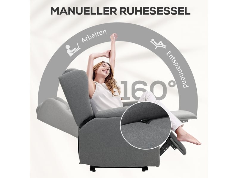 Fauteuil relax inclinable gris foncé, fauteuil de télévision avec repose-pieds, dossier manuel à 160° pour salon ou chambre - Conforama D