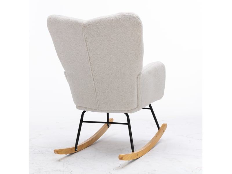  Fauteuil à bascule 80 x 70 x 95 cm blanc, tissu peluche et structure métal pour salon et chambre  - Conforama E