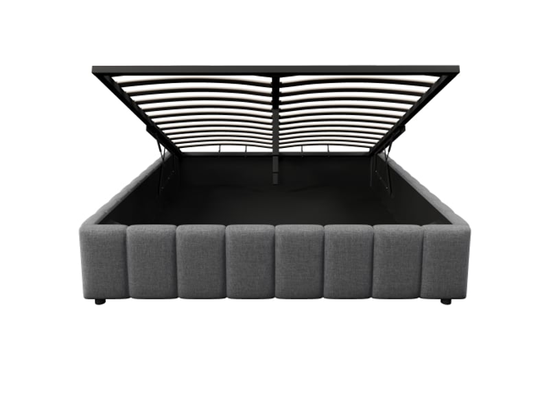  Lit enfant 140x200 cm, coffre de rangement hydraulique, sans tête de lit, en tissu, gris, sans matelas  - Conforama E