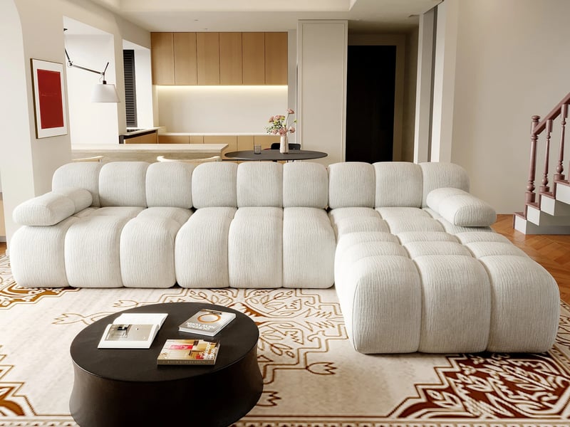 Canapé d'angle modulaire,4 places, aucun assemblage requis, pour salon, chambre, appartement,300 x200x 68 cm, blanc - Conforama B
