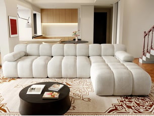 Canapé d'angle compressé droit fixe <strong>BIQZUYA</strong> <strong></strong> 4 places Tissu blanc
