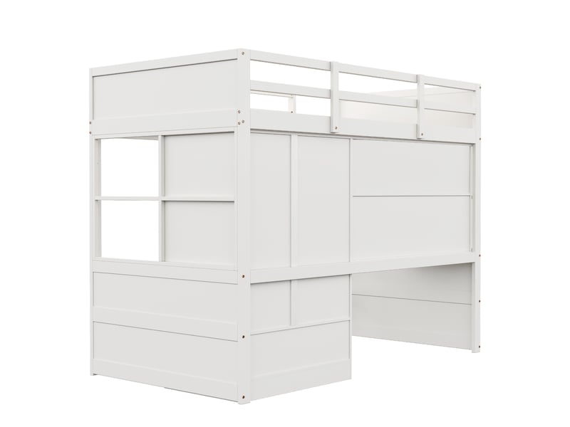 Lit mezzanine,90x200 cm,avec bureau, armoire et tiroirs,mdf,blanc  - Conforama E