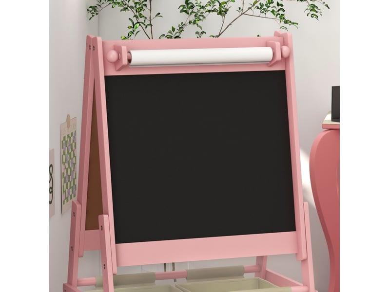 Chevalet enfant 3 en 1 54 x 46,5 x 93 cm rose en bois, tableau blanc, tableau noir et rouleau papier - Conforama B