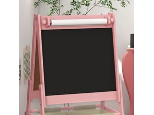 Chevalet enfant 3 en 1 54 x 46,5 x 93 cm rose en bois, tableau blanc, tableau noir et rouleau papier