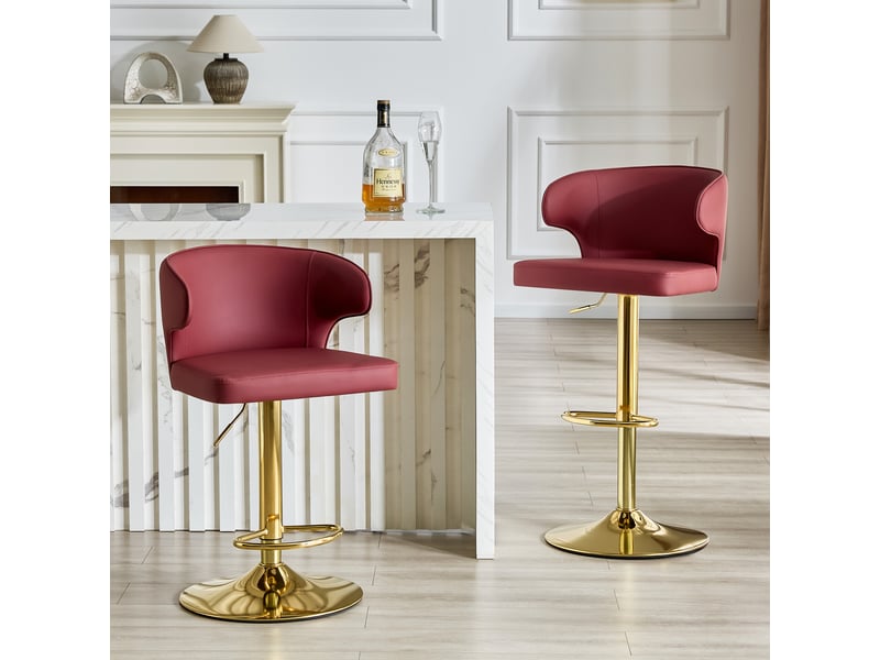  Lot de 2 tabourets de bar réglables,49,7x45x85-110 cm,pivotants,pu,rouge  - Conforama B