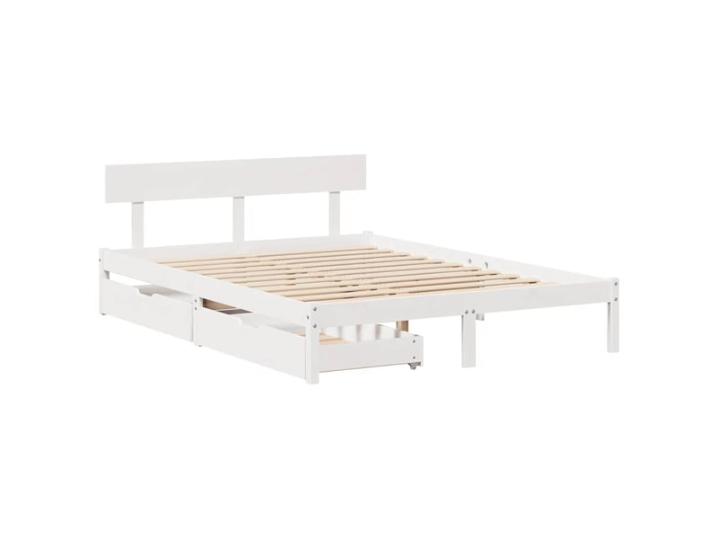  Lit double- lit adulte -  cadre de lit sans matelas blanc 140x190 cm bois de pin massif  - Conforama B