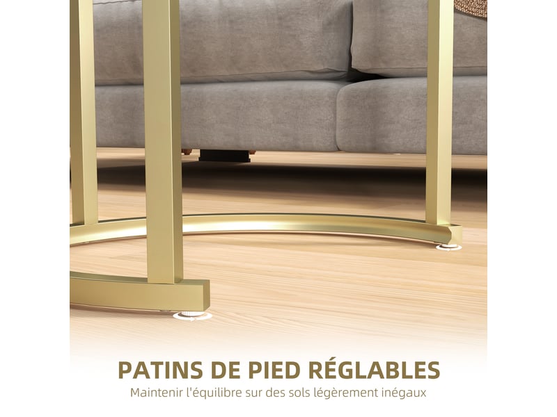  Lot de 2 tables basses tables d'appoint gigognes encastrables structure en acier et plateau en bois aspect or marbre  - Conforama R