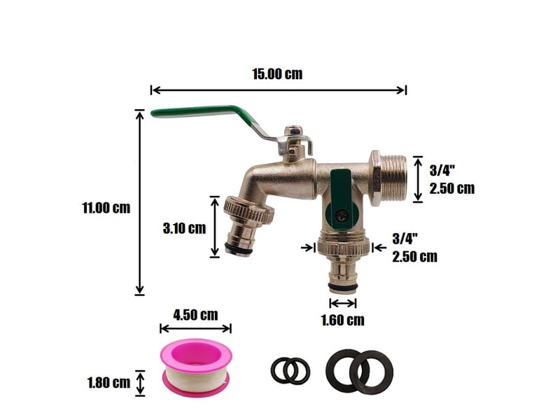  Robinet de jardin premium à double sortie 34 – laiton, vert  - Conforama B