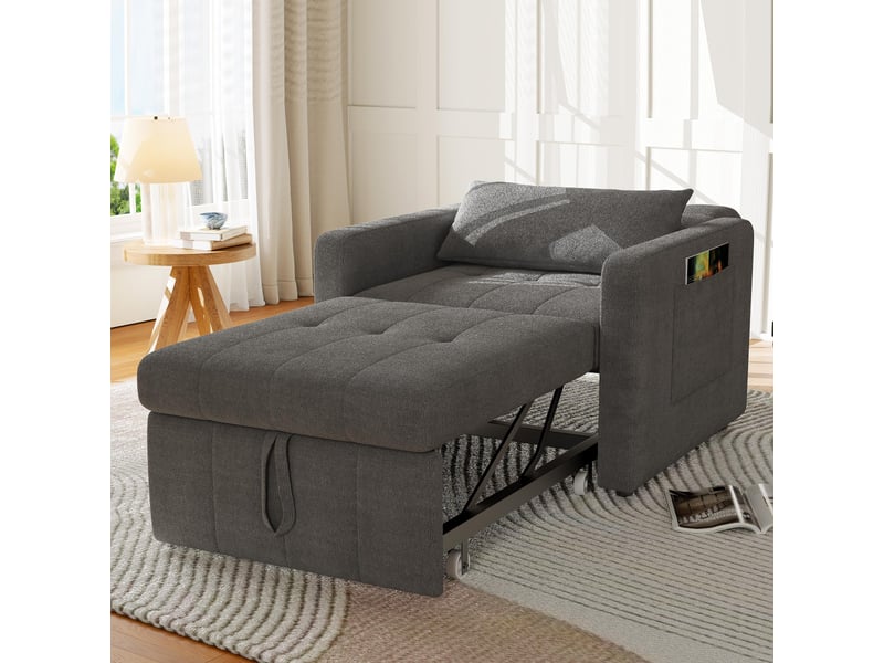 Fauteuil 1 place 108cm - lit convertible canapé en chenille avec table pliante, 5 positions et rangement - gris foncé - Conforama B