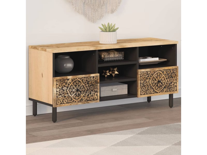  Meuble tv - banc tv - meuble de rangement 100x33x46 cm bois massif de manguier  - Conforama B