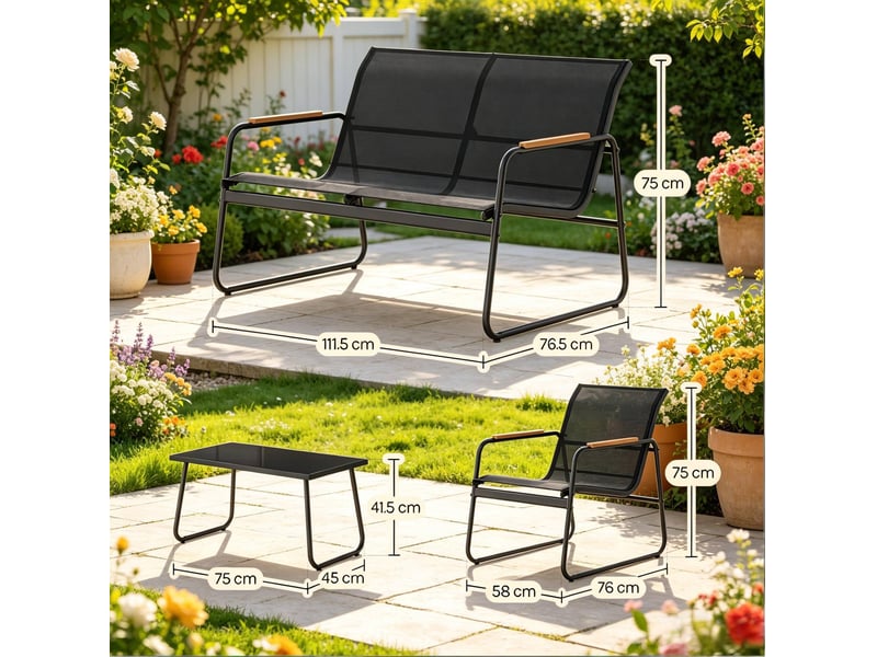  Salon de jardin 4 pièces avec table en verre trempé homvra  - Conforama E