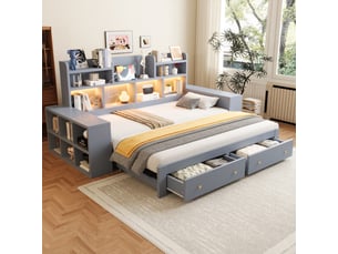 Lit banquette 90x200 cm <strong>SAPGAKS</strong> <strong></strong> coloris gris