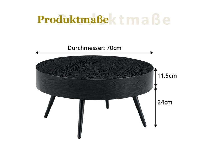  Table basse rond 70×70×35.5 cm, mdf et métal, noir Fay Lum - Conforama C