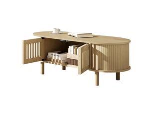 Table basse ovale coloris bois clair <strong>REDOM</strong> <strong></strong> - 40 cmx100 cm