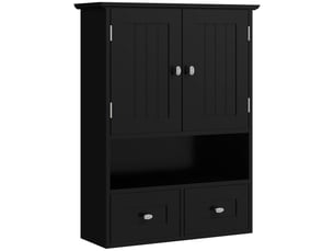 Armoire murale de salle de bain, armoire de toilette, avec portes, étagère, 2 tiroirs, 50,8l x 17,8p x 66h cm, noir