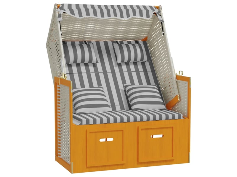  Strandkorb avec coussins résine tressée bois solide blanc gris 02_0012175  - Conforama A