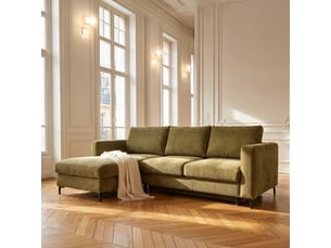 Canapé d'angle droit convertible - 4 places - velours côtelé - fiesole - vert olive