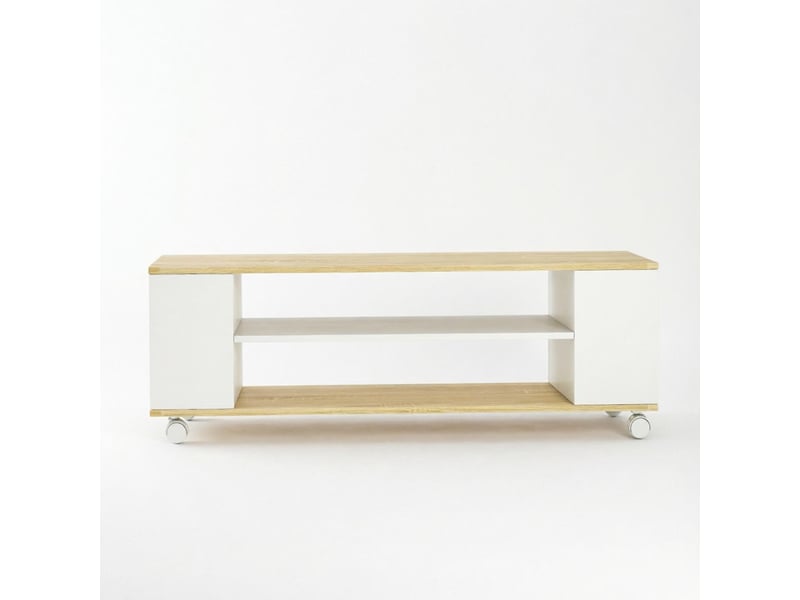  Meuble tv à roulettes ou mural avec rangements blanc et naturel 120 x 40 x 38.5 cm T5828P553678 - Conforama A