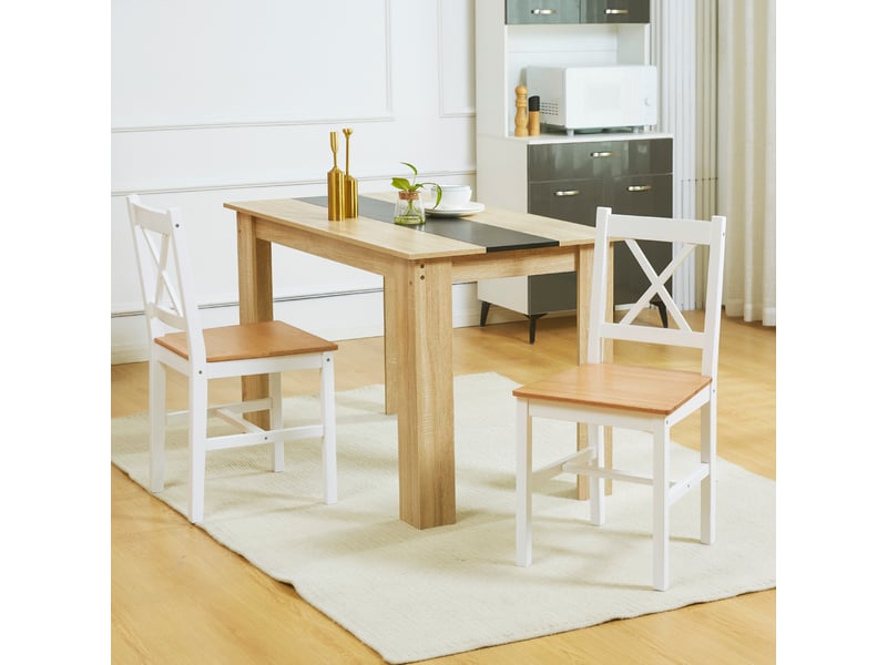 Lot de 2 chaises de salle à manger en bois massif chaise de cuisine esprit campagne dossier croisé blanc et chêne  - Conforama C